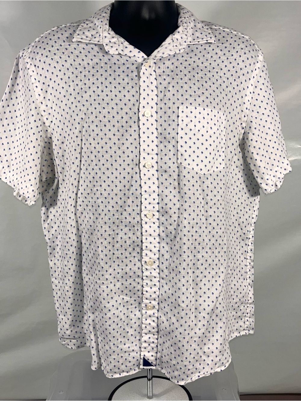 Untuckit Men Shirt L Button Front Linen All Over Print Geometric Short Sleeve